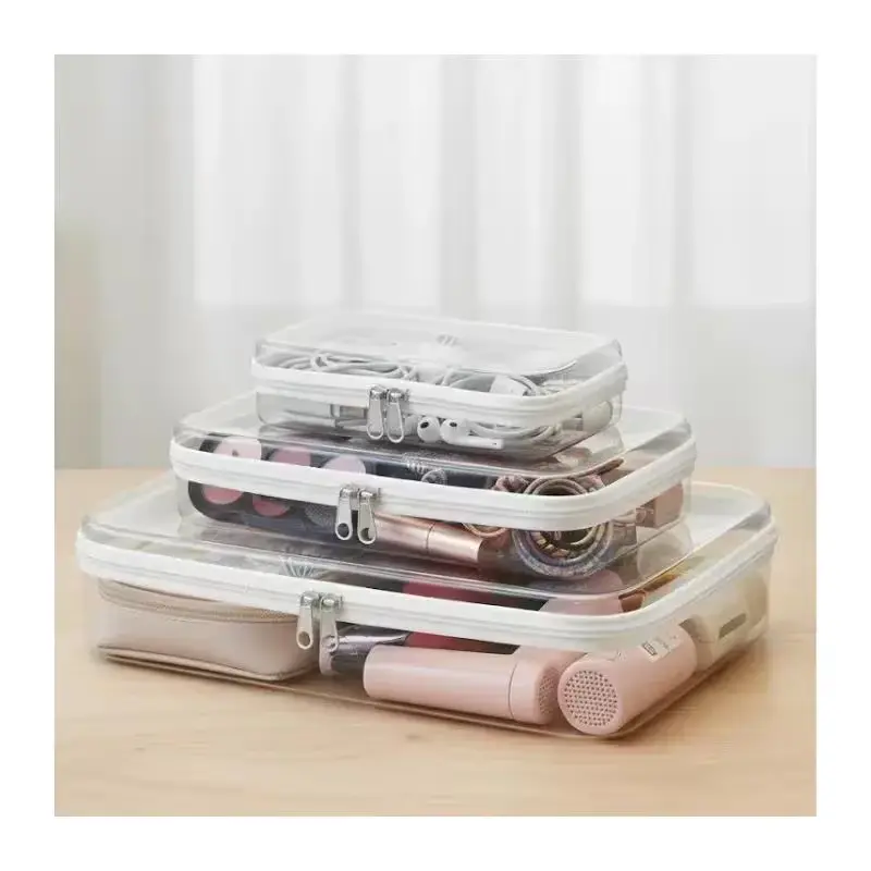 3PCS Clear Waterproof Zipper Bags Set – Travel Cosmetic, Toiletry & Pencil Case